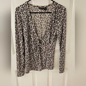 Tahari Black and White Animal Print Blouse Large